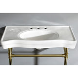 Imperial VPB1367ST Ceramic Console Sink with Stainless Steel Legs, White/Brushed Brass