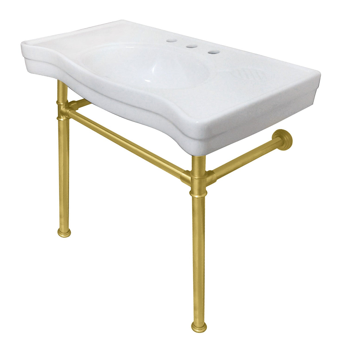 Imperial VPB1367ST Ceramic Console Sink with Stainless Steel Legs, White/Brushed Brass