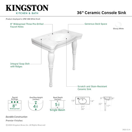 Imperial VPB1368 Ceramic Console Sink, White