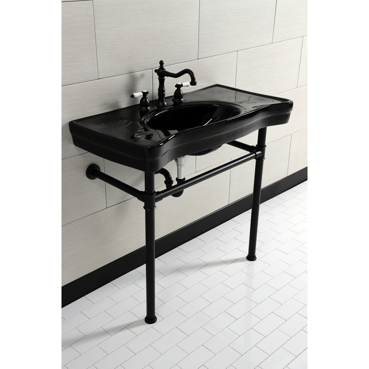 Imperial VPB136K0ST Vitreous China Console Sink, Black/Matte Black