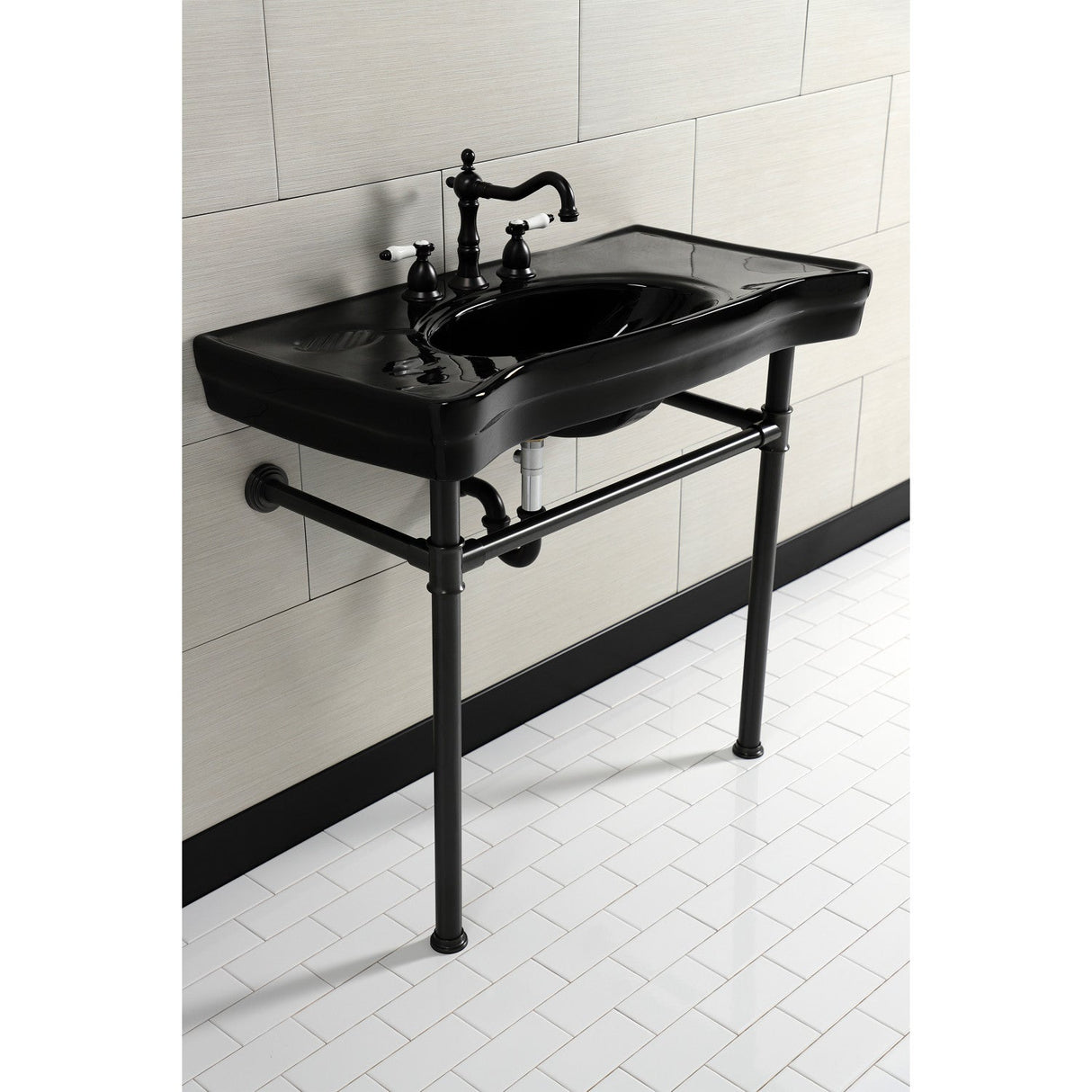 Imperial VPB136K5ST Vitreous China Console Sink, Black/Oil Rubbed Bronze