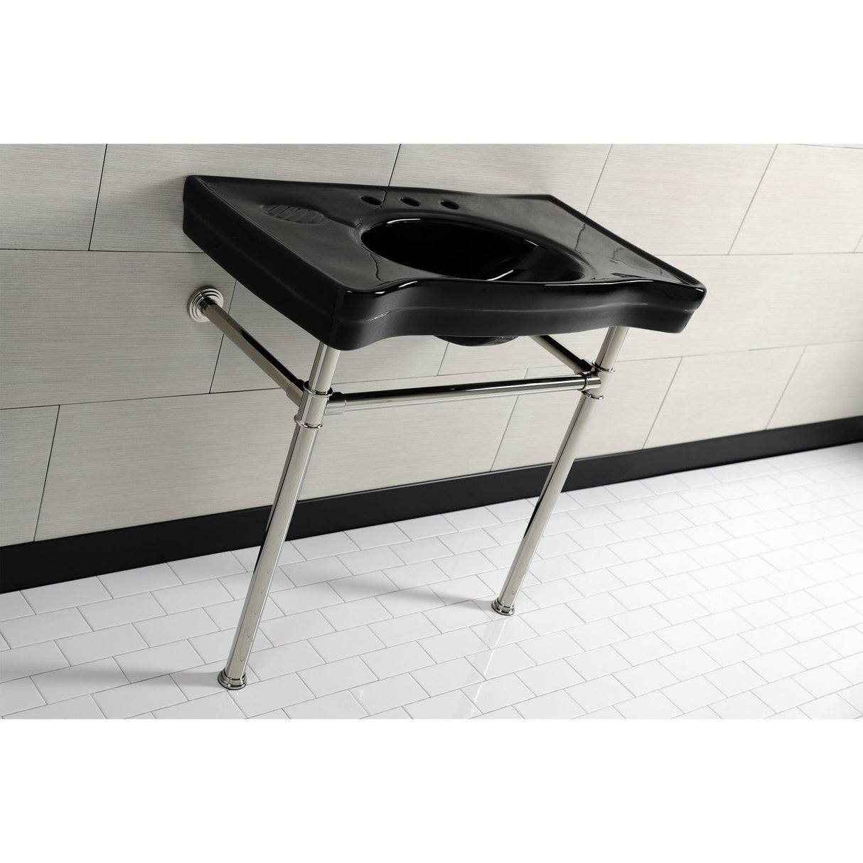 Imperial VPB136K6ST Vitreous China Console Sink, Black/Polished Nickel