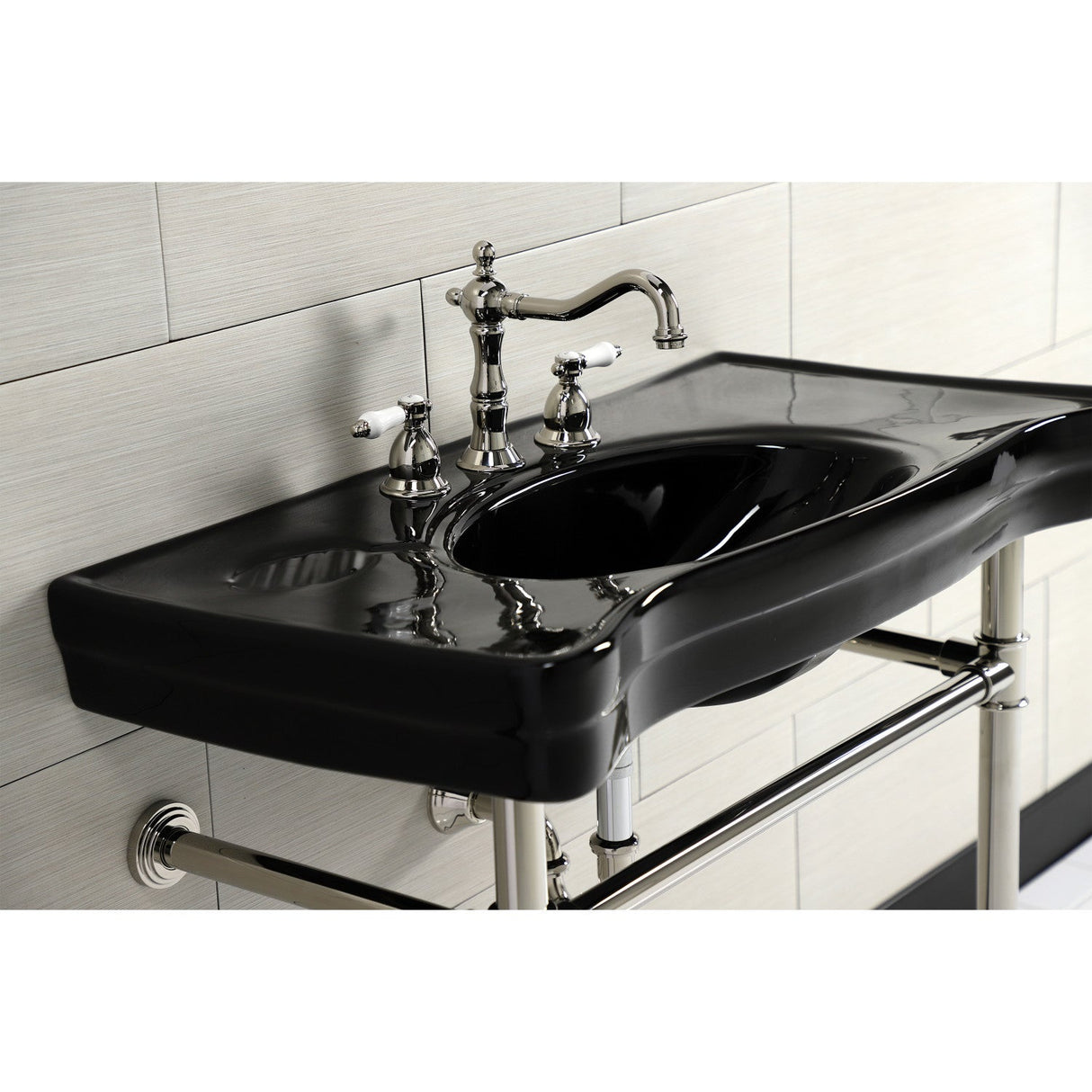 Imperial VPB136K6ST Vitreous China Console Sink, Black/Polished Nickel