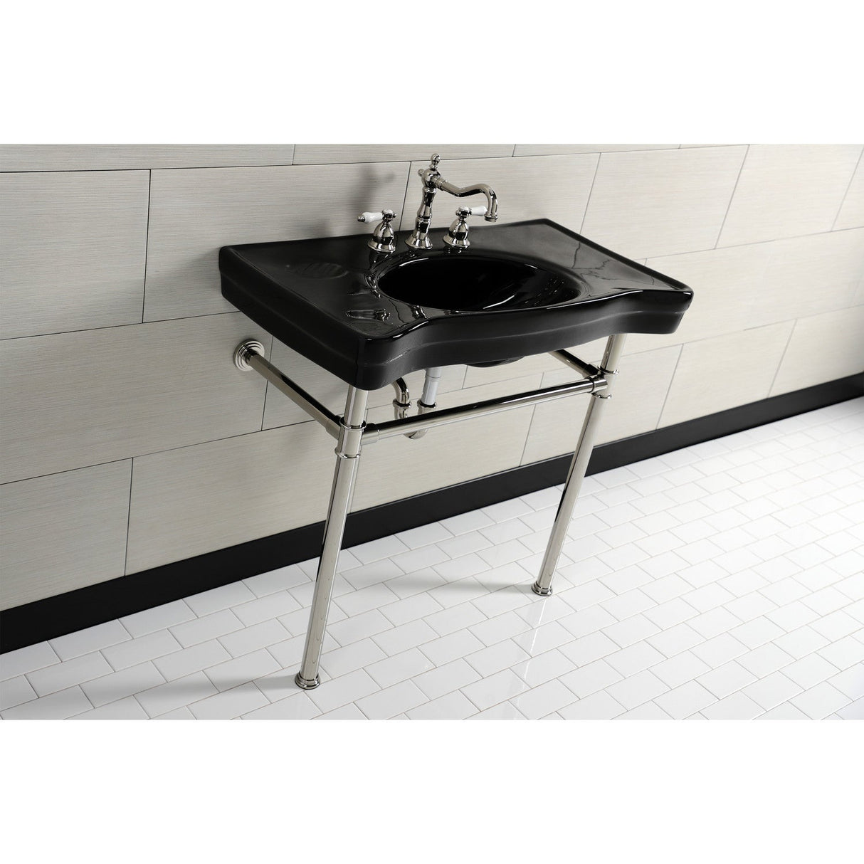 Imperial VPB136K6ST Vitreous China Console Sink, Black/Polished Nickel