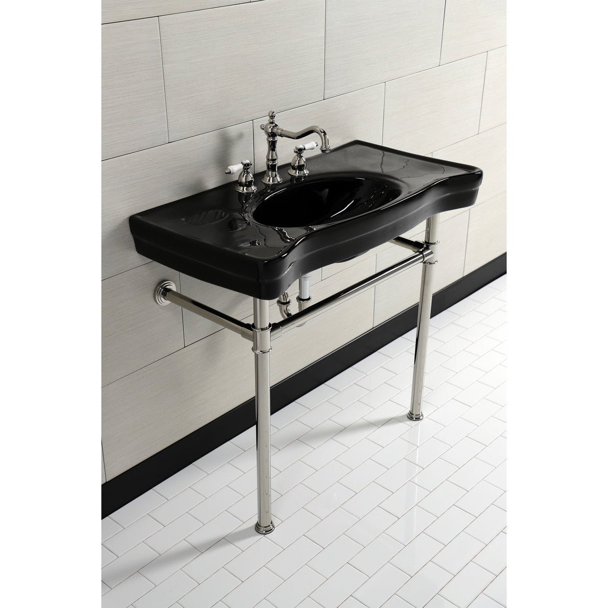 Imperial VPB136K6ST Vitreous China Console Sink, Black/Polished Nickel