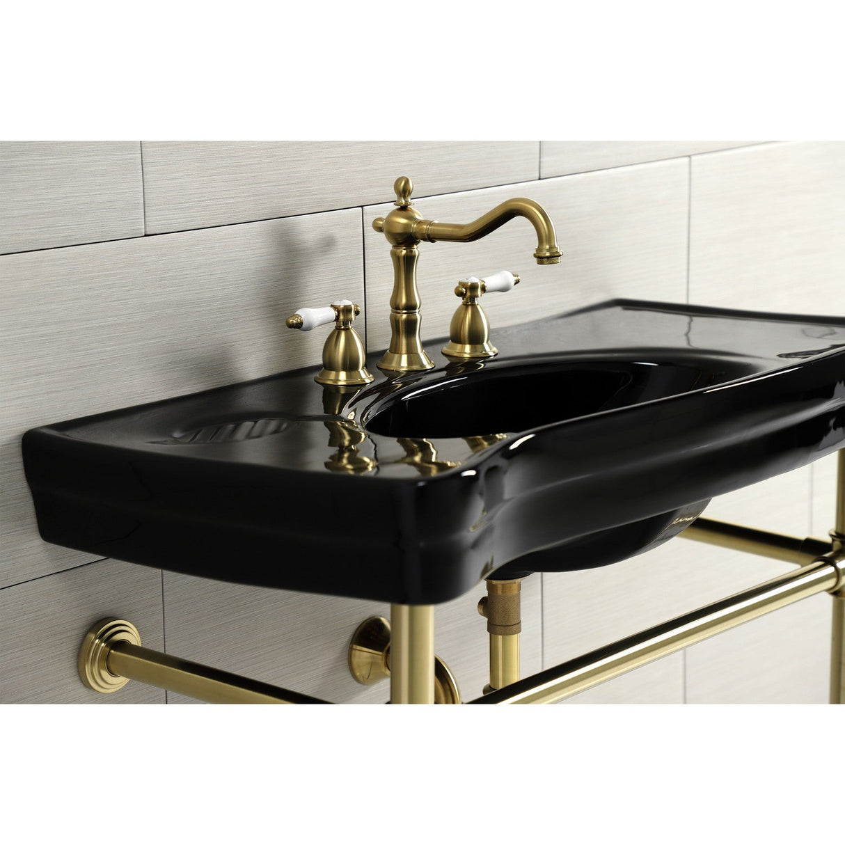 Imperial VPB136K7ST Vitreous China Console Sink, Black/Brushed Brass