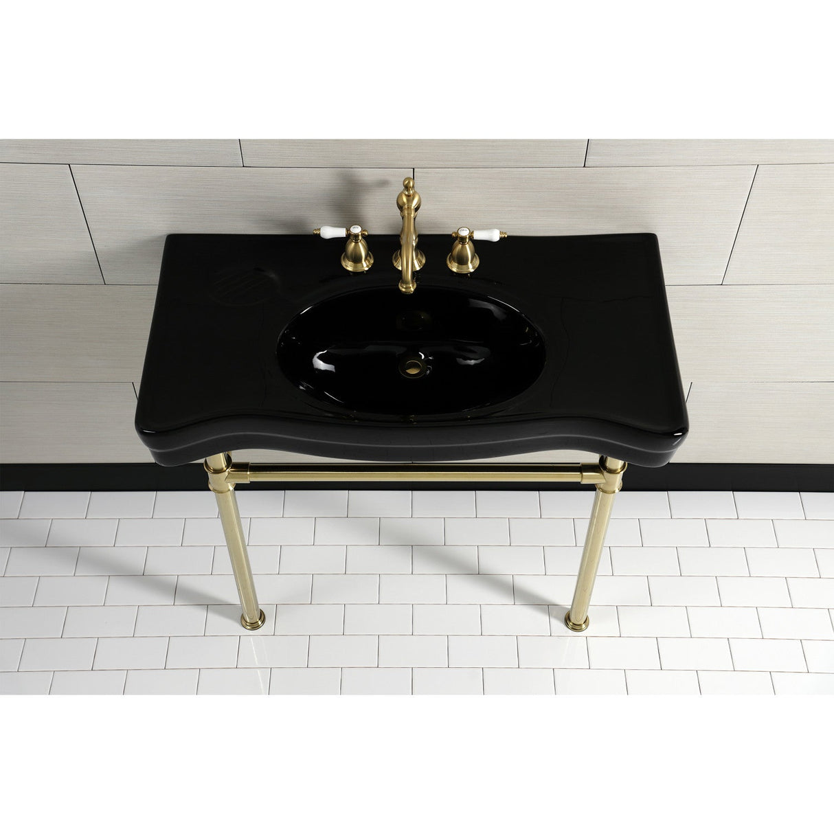 Imperial VPB136K7ST Vitreous China Console Sink, Black/Brushed Brass