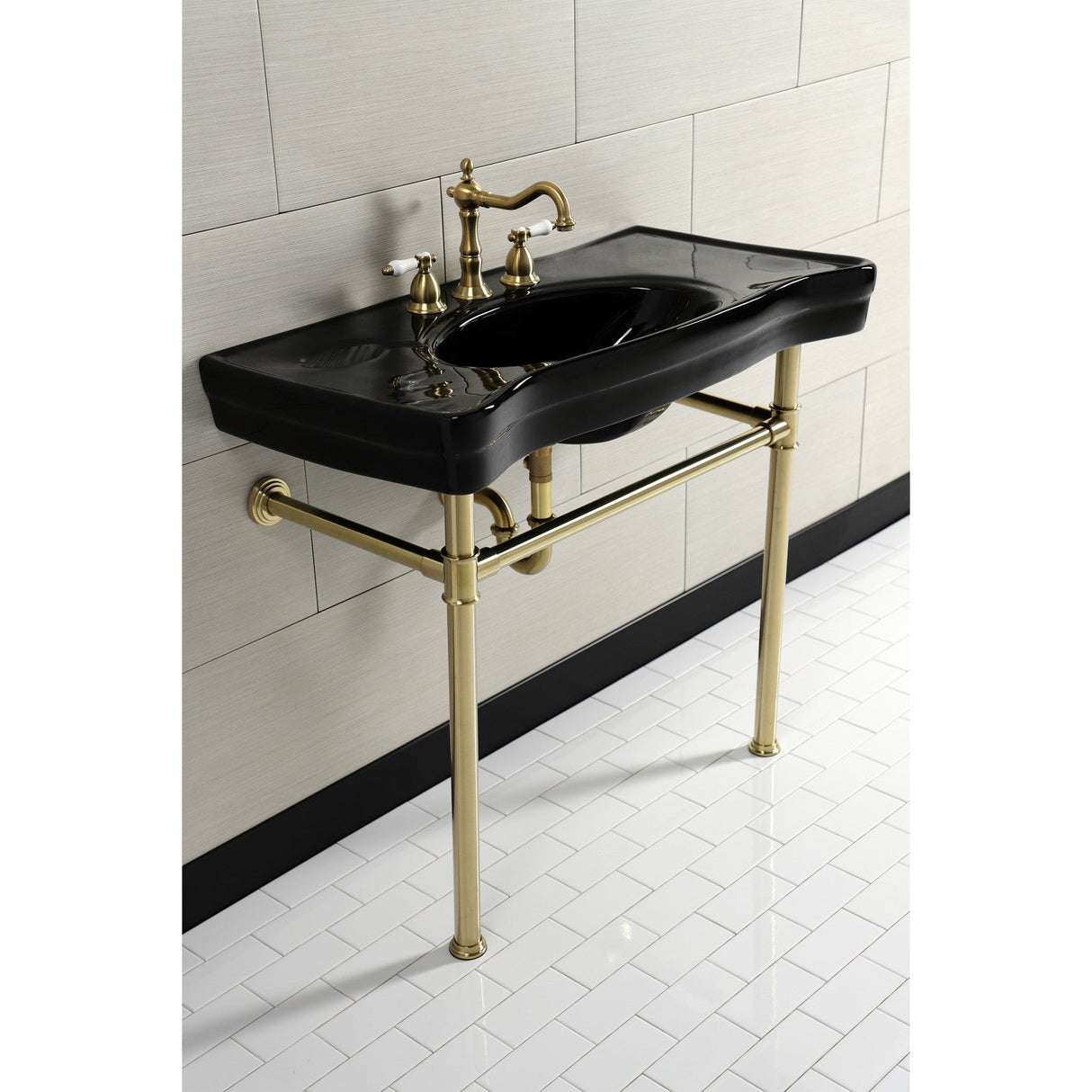 Imperial VPB136K7ST Vitreous China Console Sink, Black/Brushed Brass