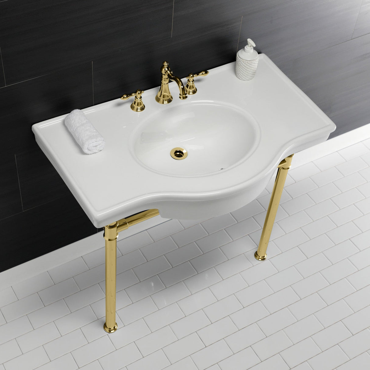 Templeton VPB1372ST Console Sink, White/Polished Brass