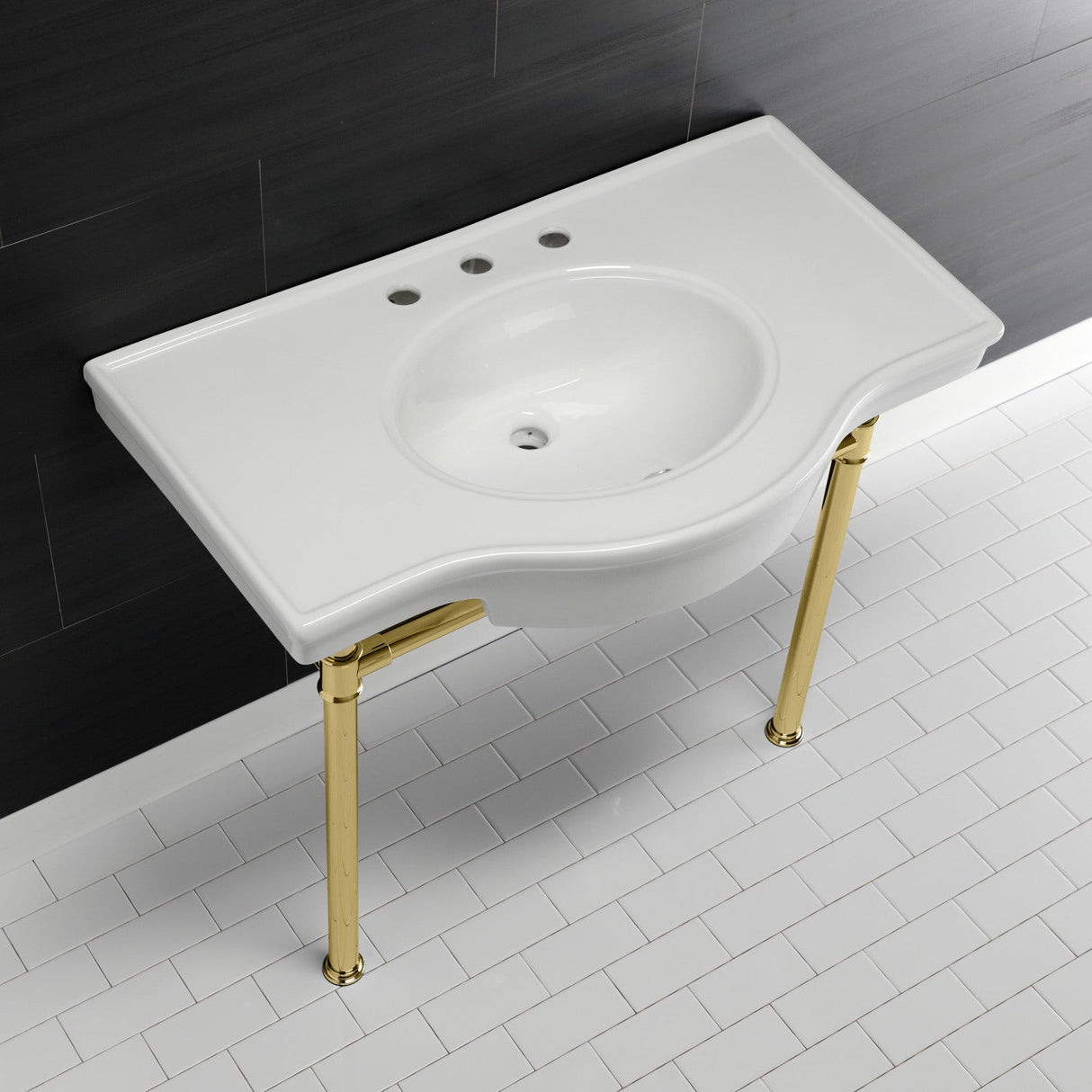 Templeton VPB1372ST Console Sink, White/Polished Brass