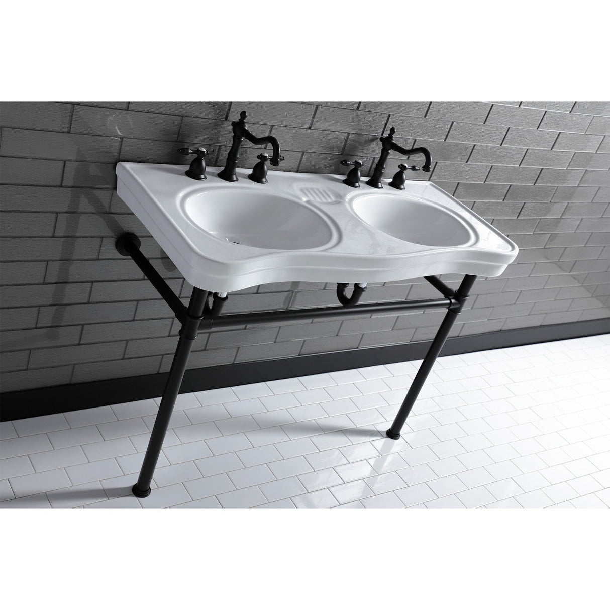 Imperial VPB14880ST Stainless Steel Double Bowl Console Sink, Matte Black