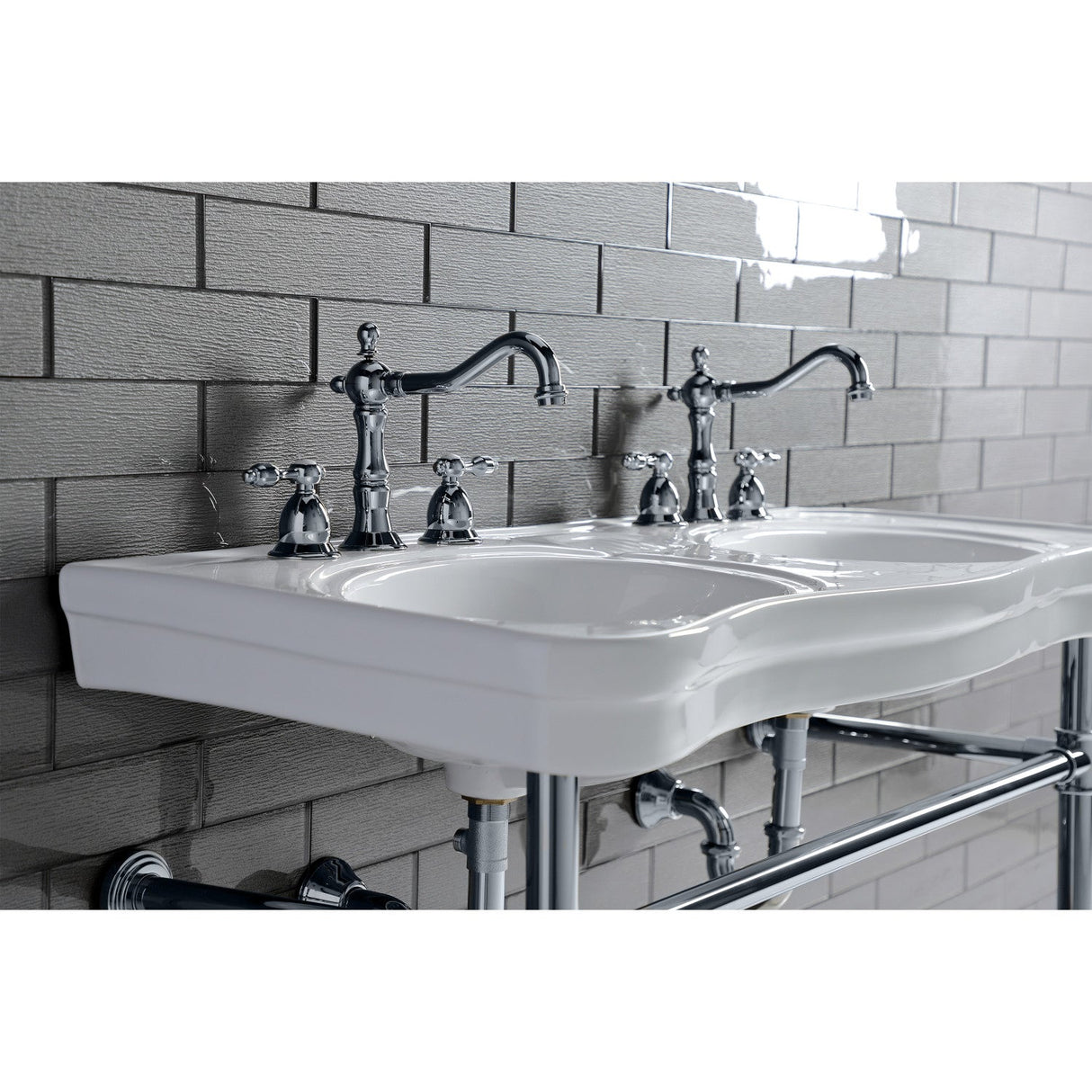 Imperial VPB14881ST Stainless Steel Double Bowl Console Sink, Polished Chrome