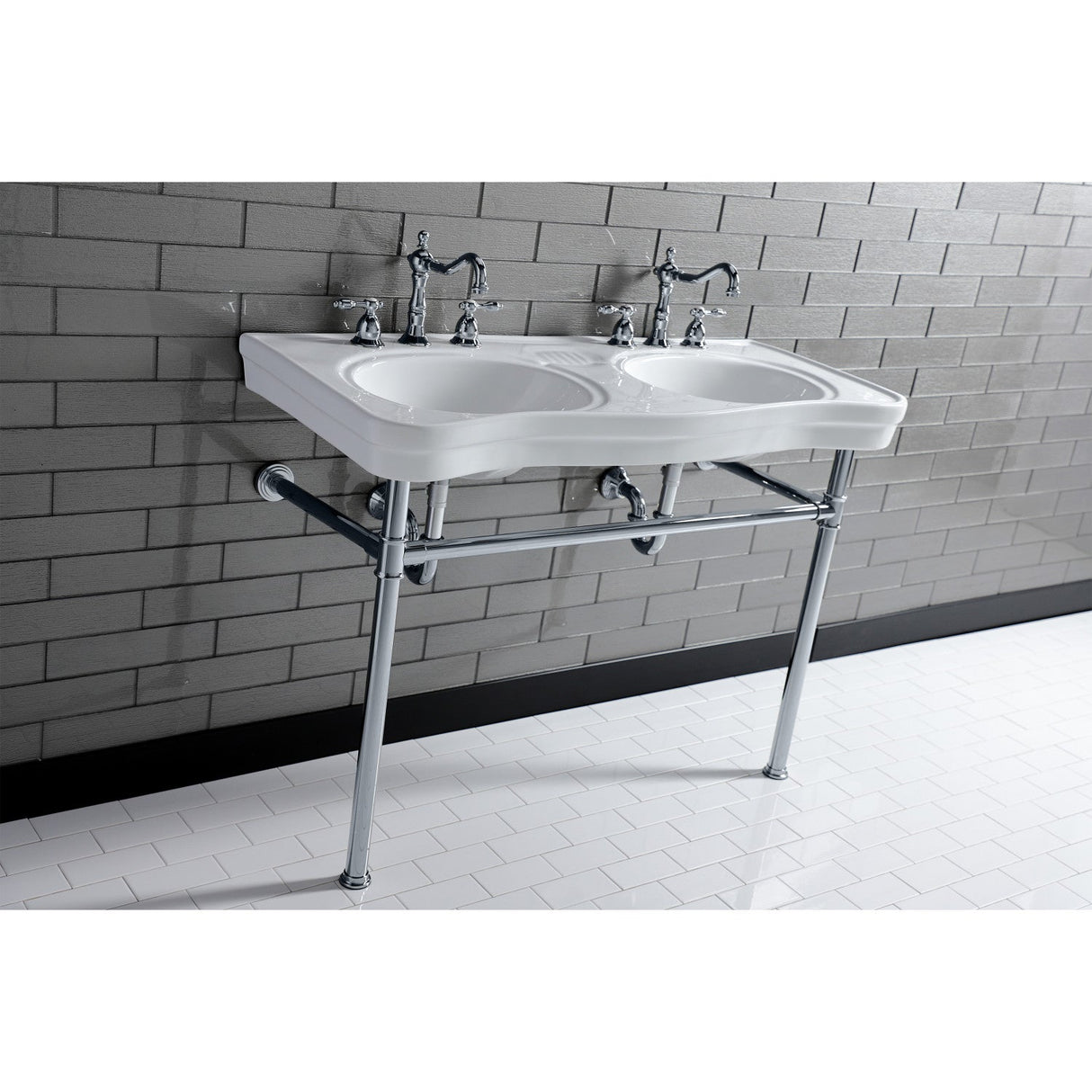 Imperial VPB14881ST Stainless Steel Double Bowl Console Sink, Polished Chrome