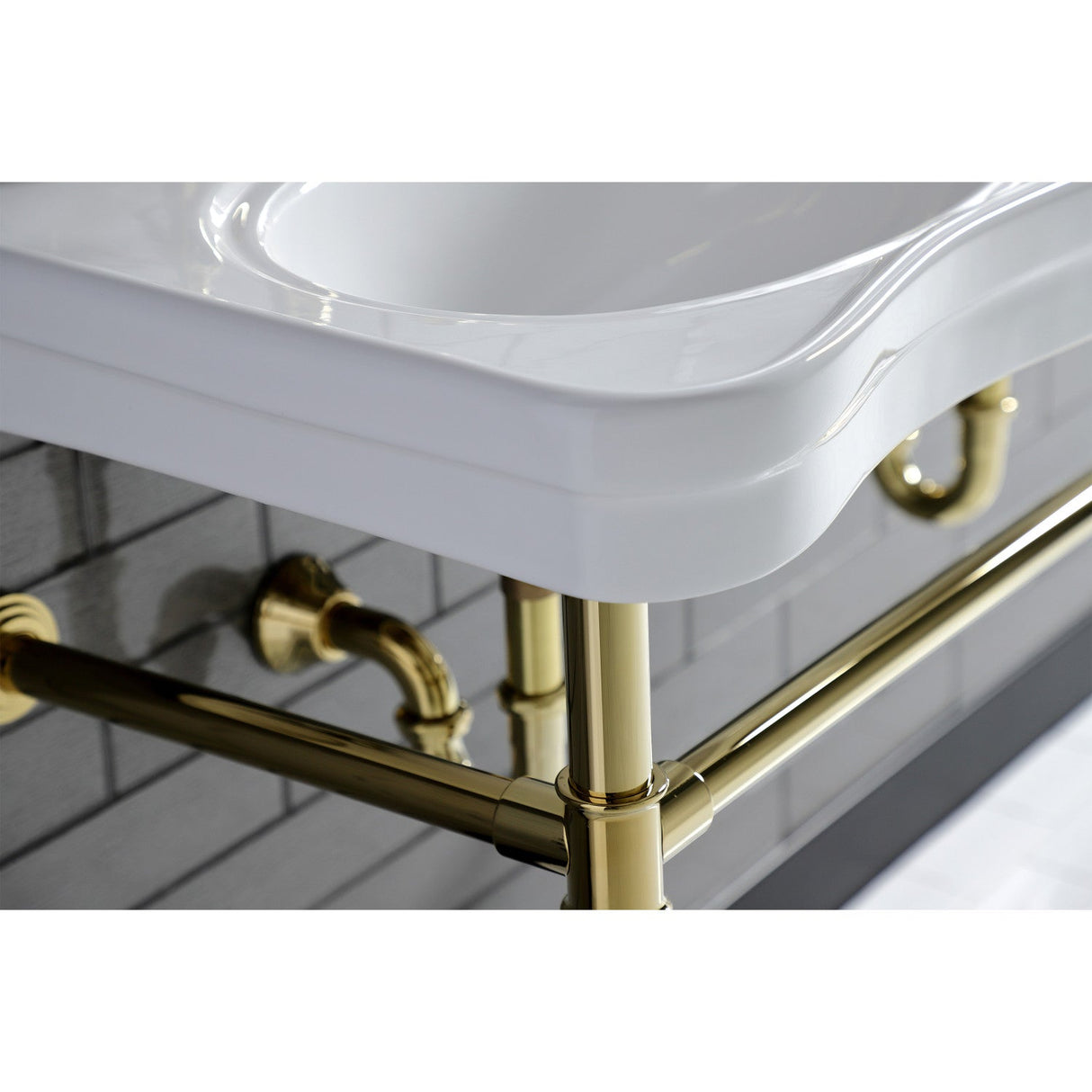 Imperial VPB14882ST Stainless Steel Double Bowl Console Sink, Polished Brass