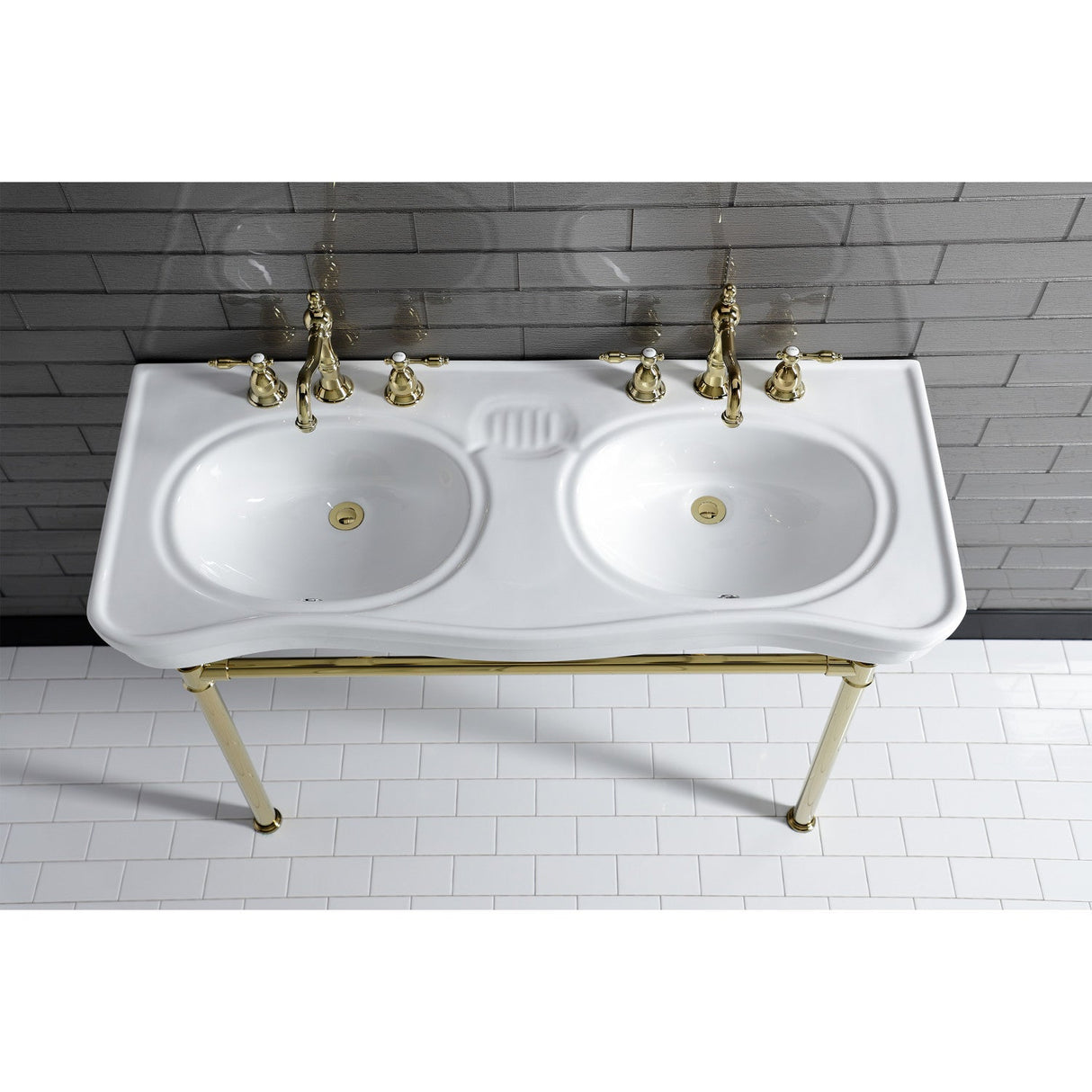 Imperial VPB14882ST Stainless Steel Double Bowl Console Sink, Polished Brass