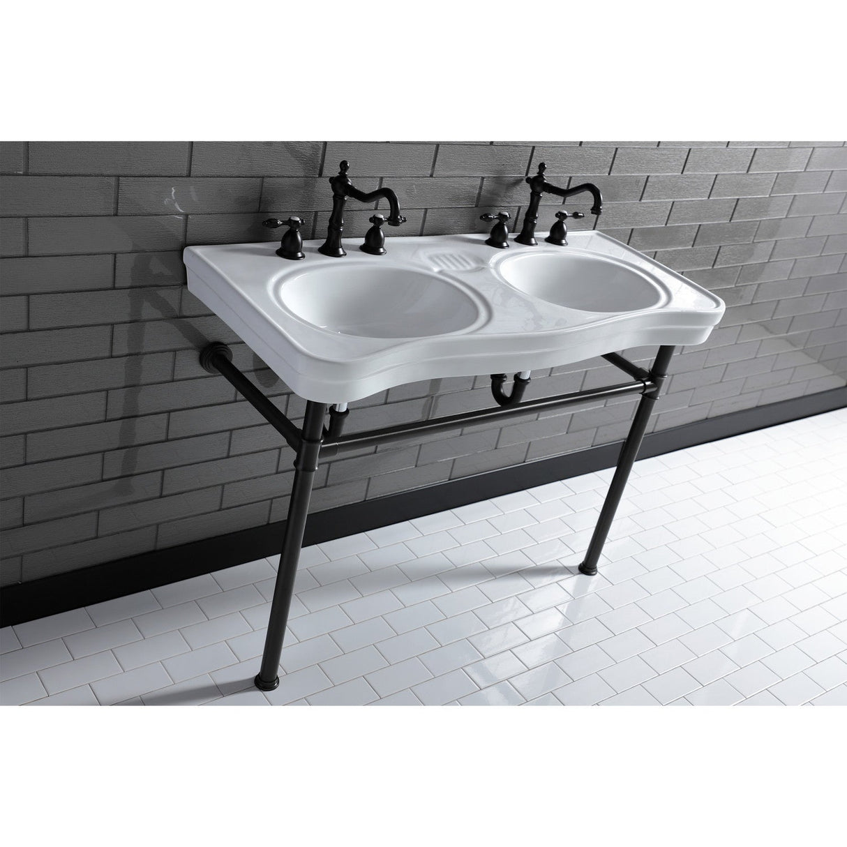 Imperial VPB14885ST Stainless Steel Double Bowl Console Sink, Oil Rubbed Bronze