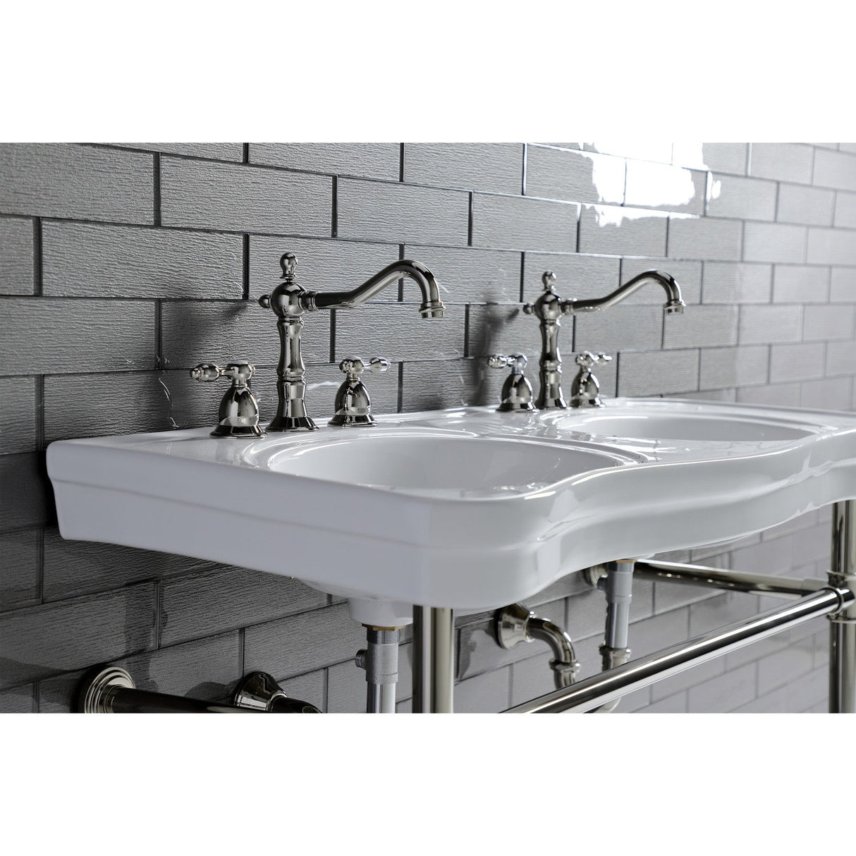 Imperial VPB14886ST Stainless Steel Double Bowl Console Sink, Polished Nickel