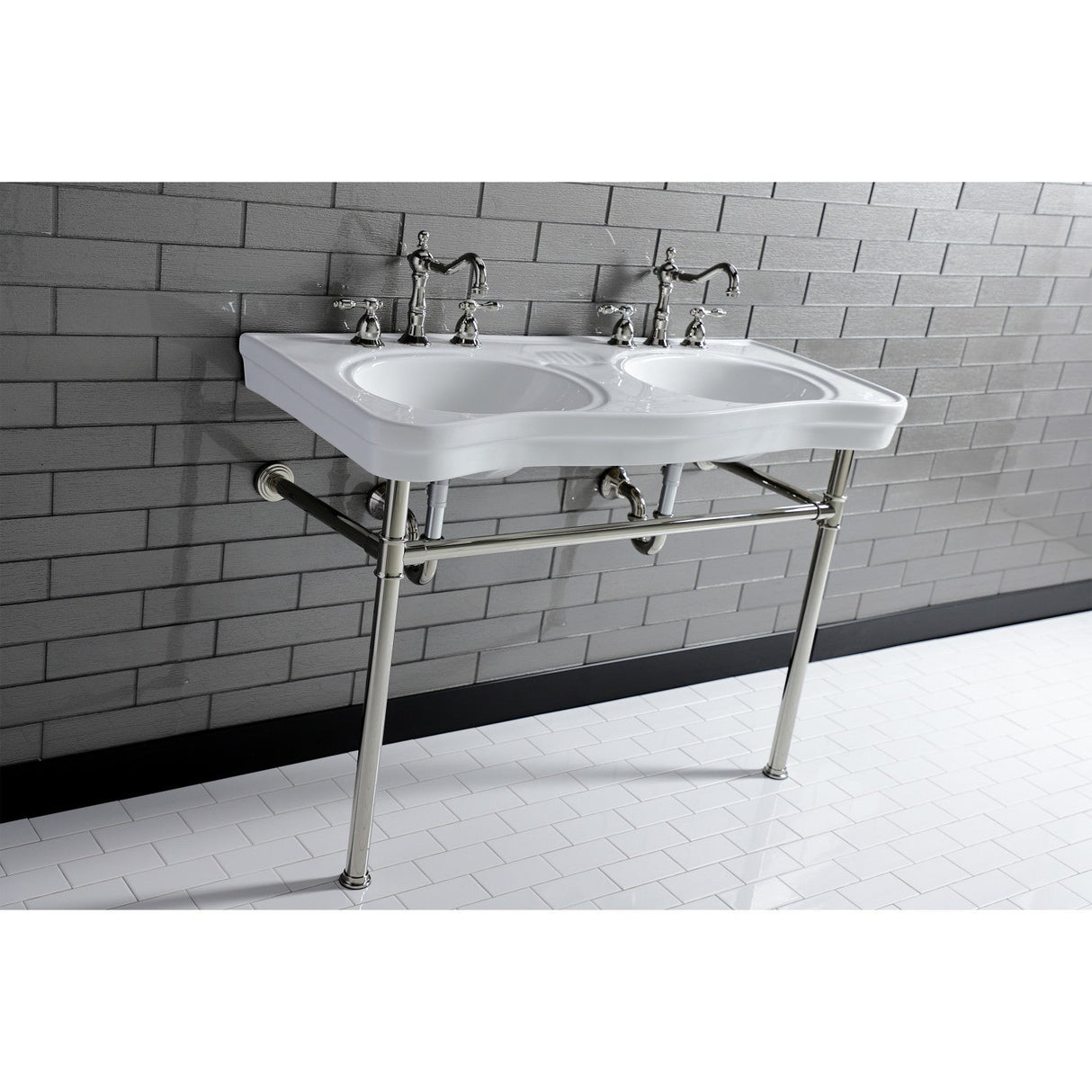 Imperial VPB14886ST Stainless Steel Double Bowl Console Sink, Polished Nickel