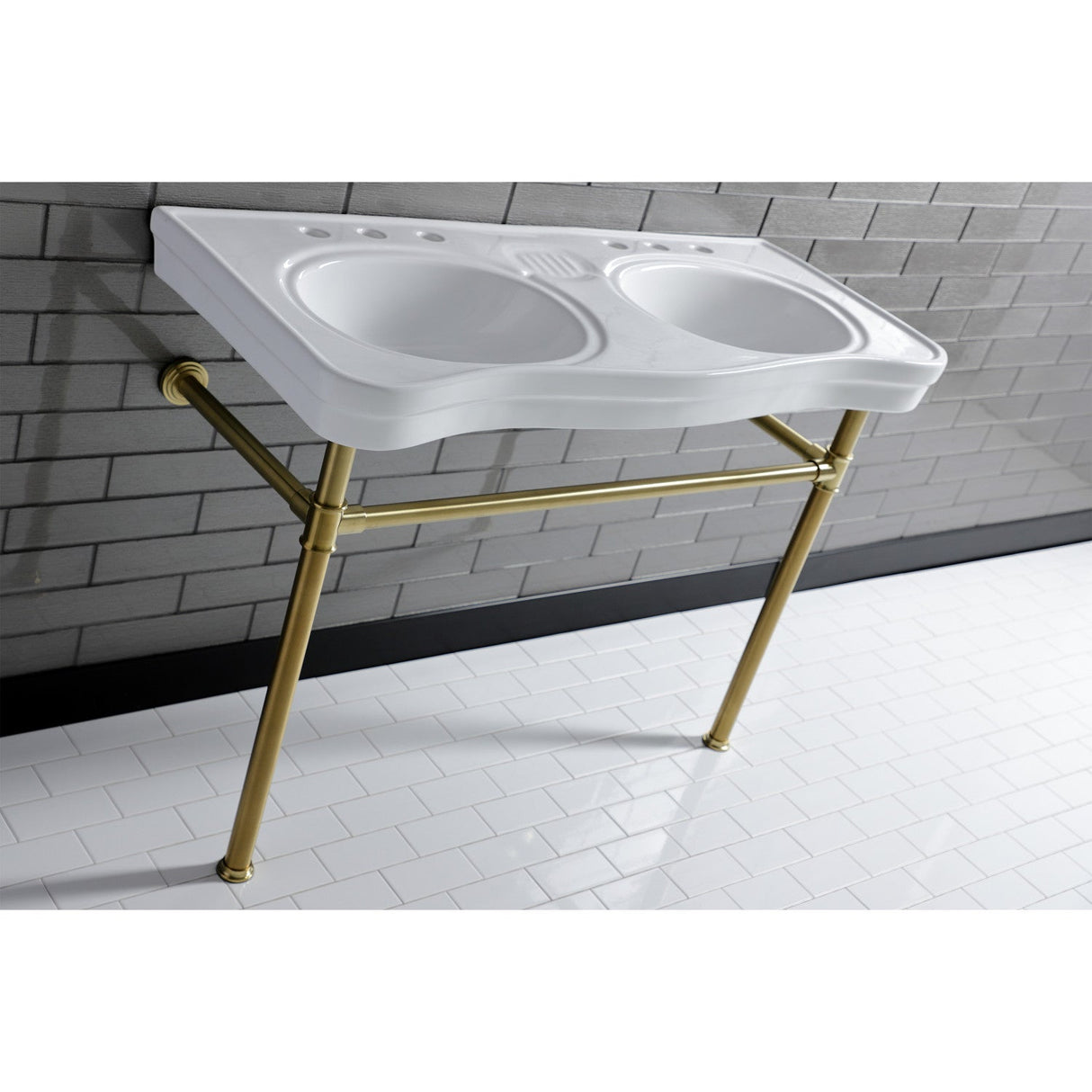 Imperial VPB14887ST Stainless Steel Double Bowl Console Sink, Brushed Brass