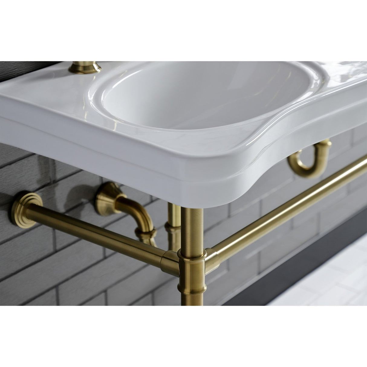 Imperial VPB14887ST Stainless Steel Double Bowl Console Sink, Brushed Brass