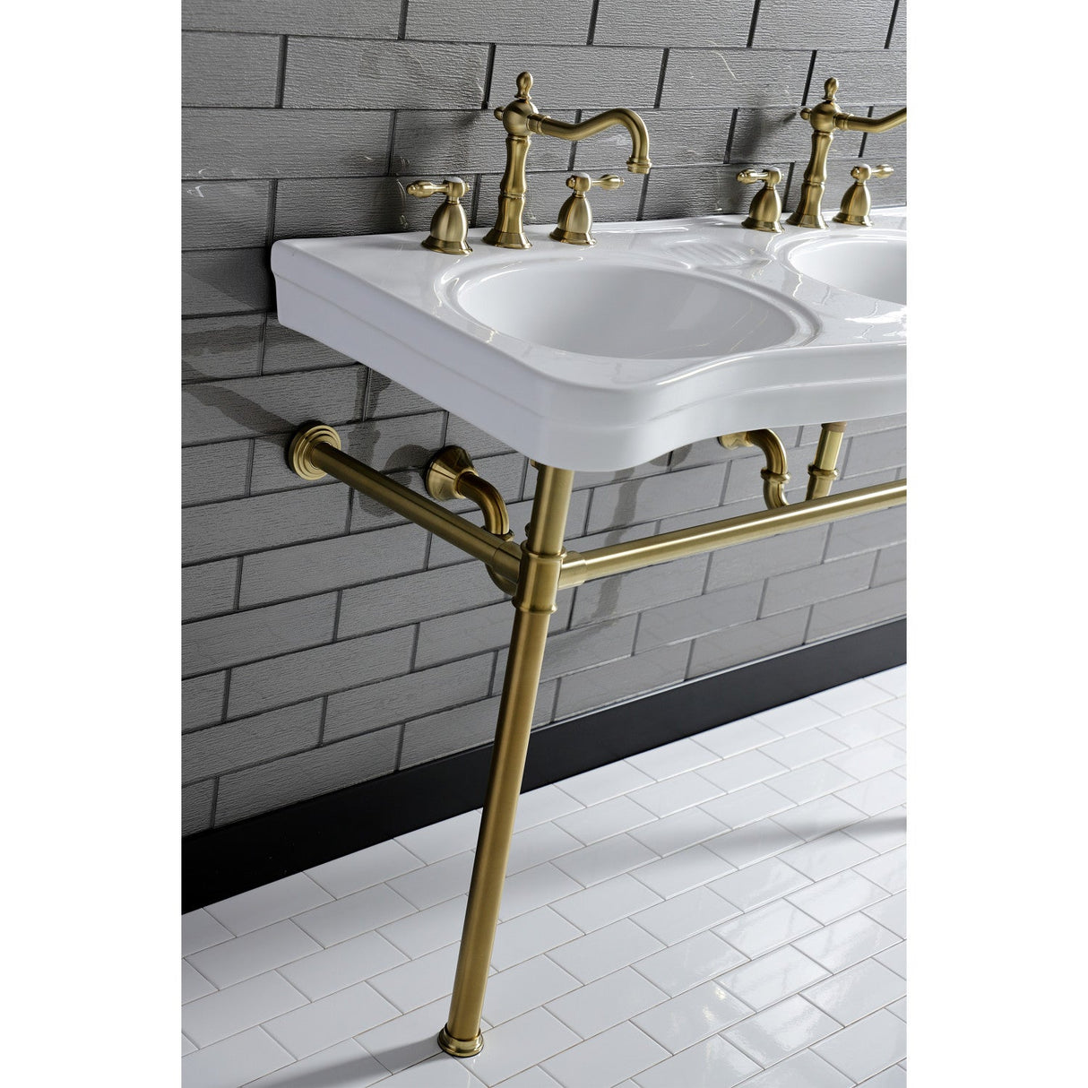 Imperial VPB14887ST Stainless Steel Double Bowl Console Sink, Brushed Brass