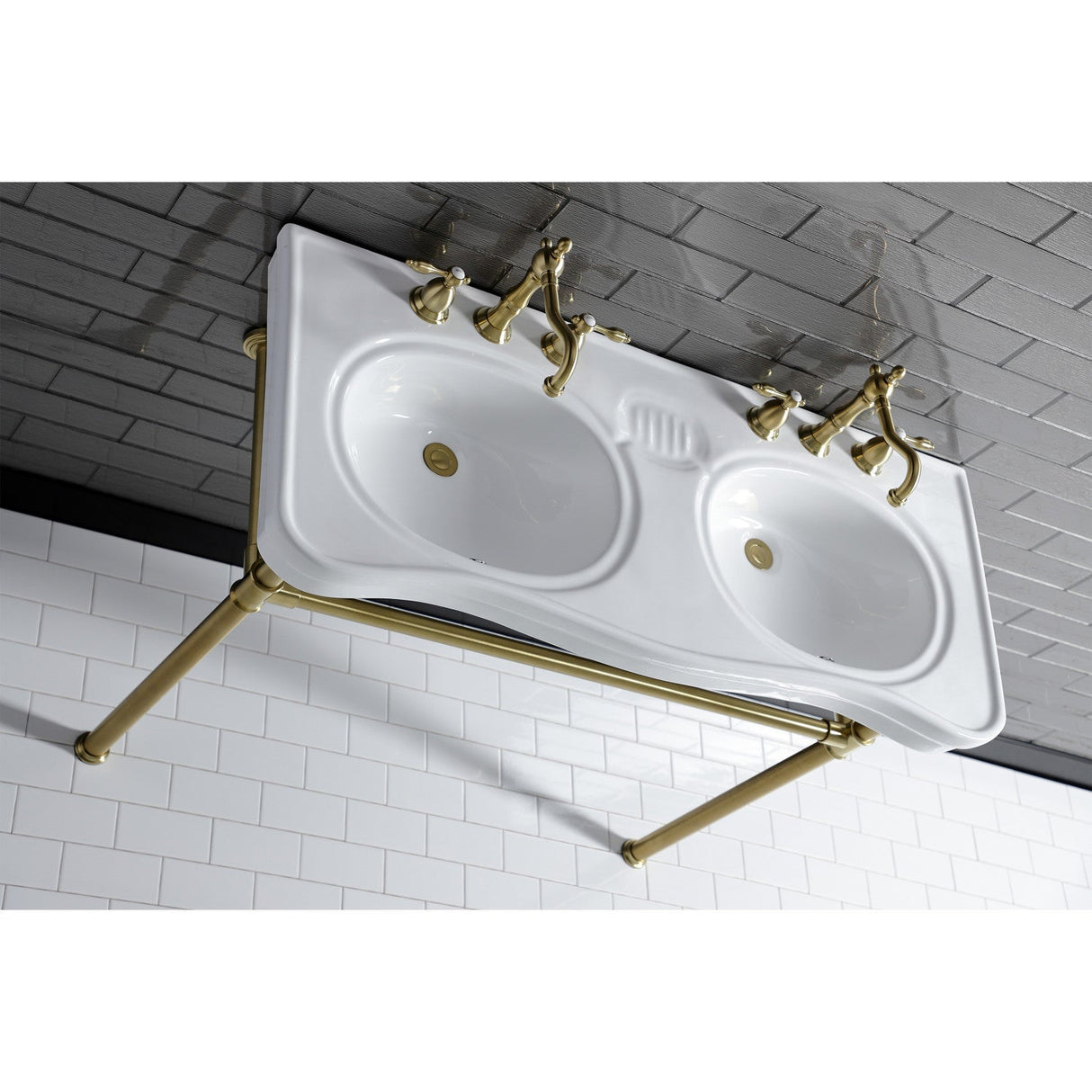 Imperial VPB14887ST Stainless Steel Double Bowl Console Sink, Brushed Brass