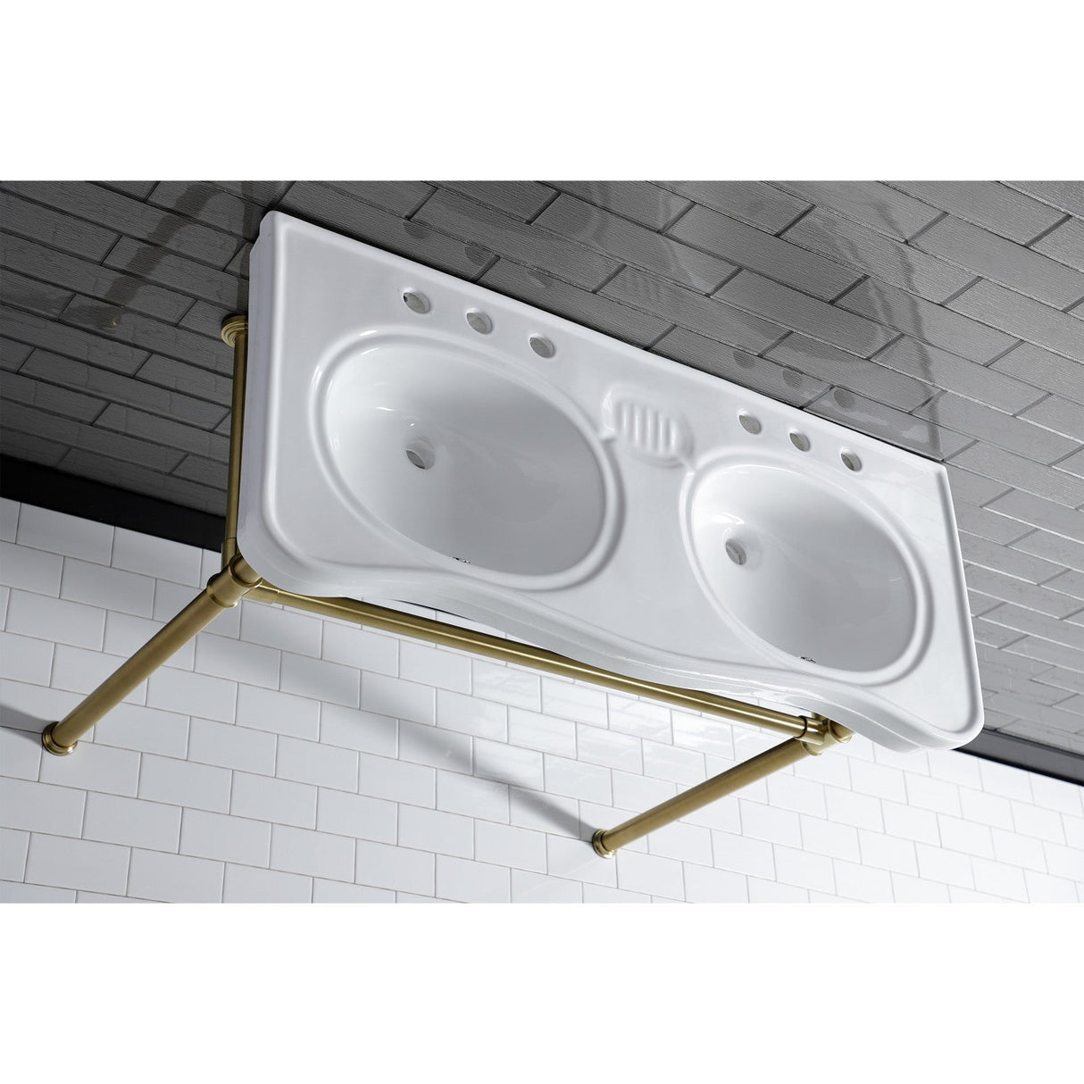 Imperial VPB14887ST Stainless Steel Double Bowl Console Sink, Brushed Brass