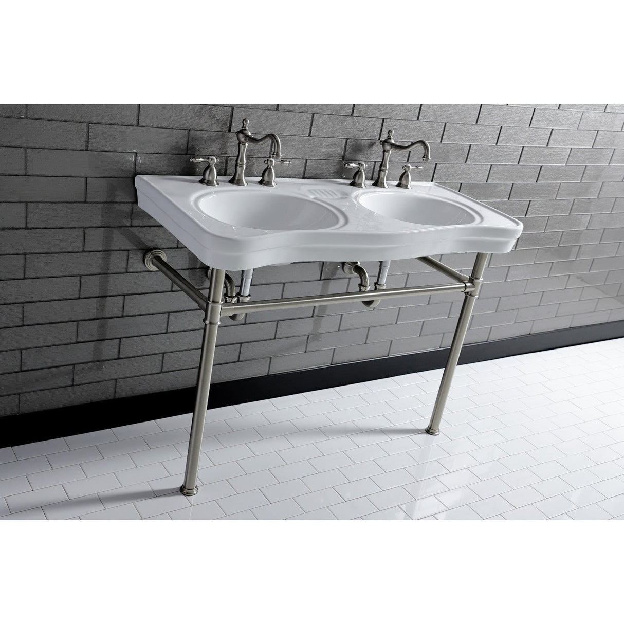 Imperial VPB14888ST Stainless Steel Double Bowl Console Sink, Brushed Nickel