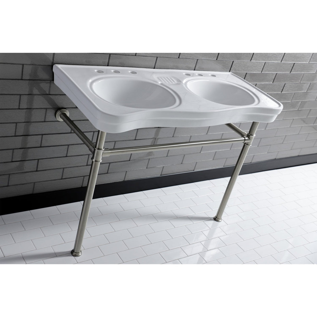 Imperial VPB14888ST Stainless Steel Double Bowl Console Sink, Brushed Nickel