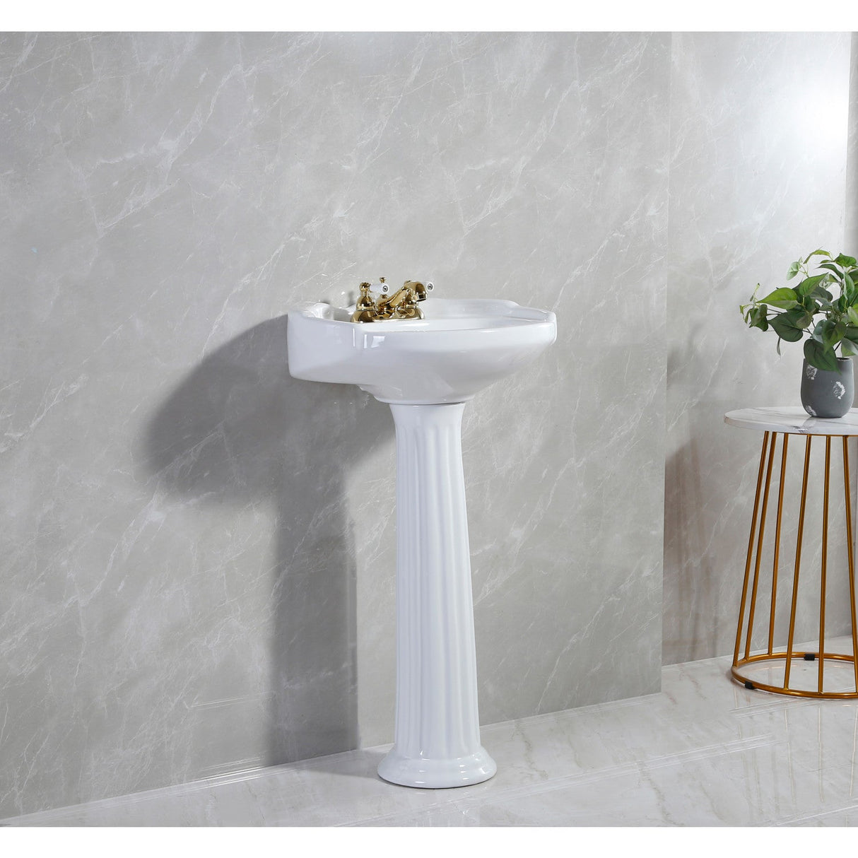 Stuart VPB2034 20-Inch Ceramic Pedestal Sink (4-Inch, 3 Hole), Glossy White