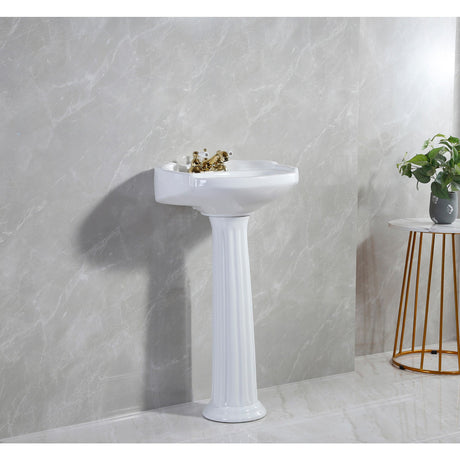 Stuart VPB2034 20-Inch Ceramic Pedestal Sink (4-Inch, 3 Hole), Glossy White