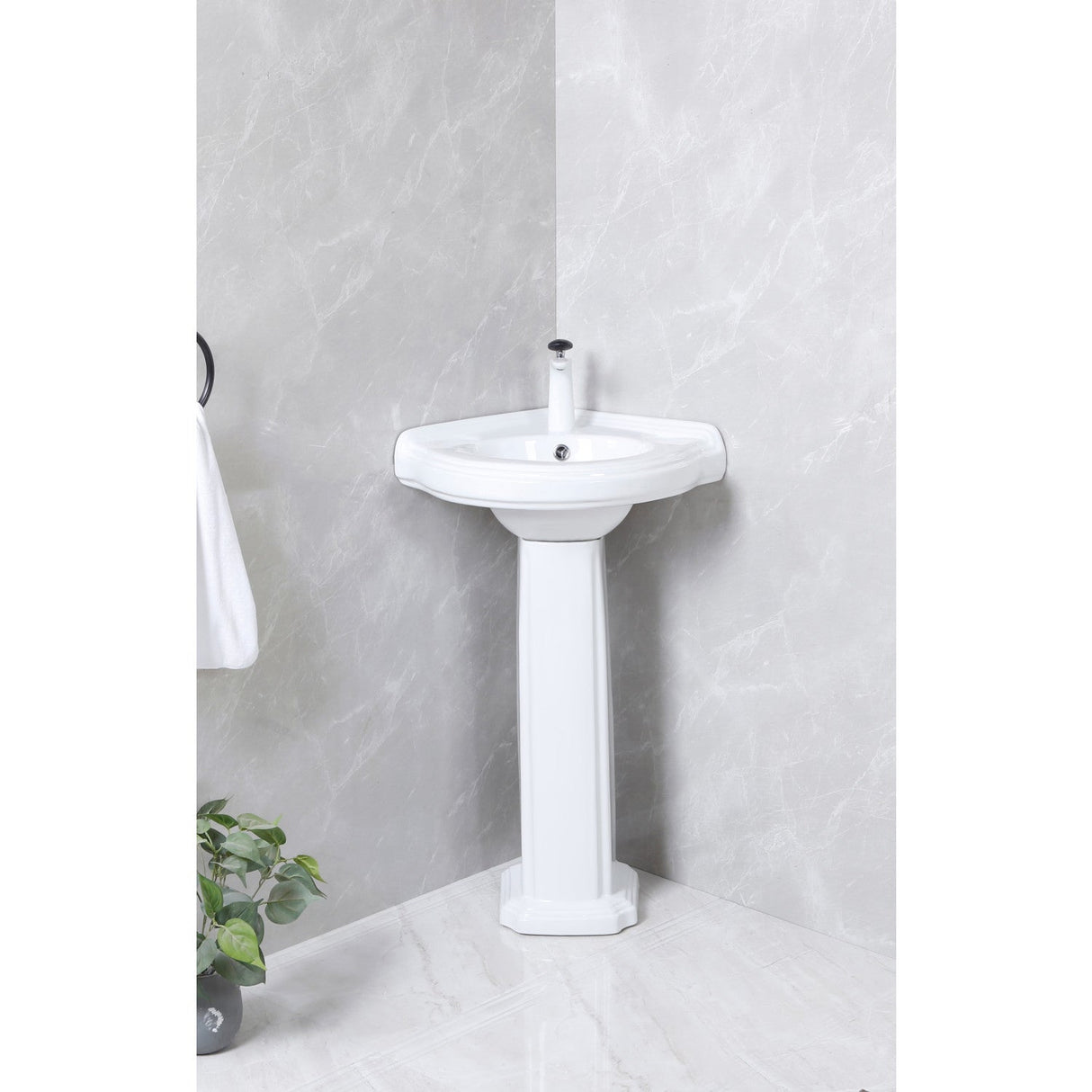 Pilaster VPB2210 22-Inch Ceramic Pedestal Sink (Single Hole), Glossy White