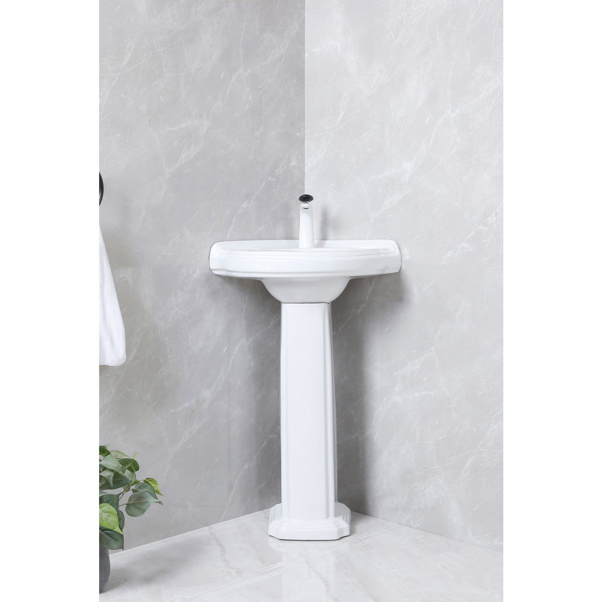 Pilaster VPB2210 22-Inch Ceramic Pedestal Sink (Single Hole), Glossy White