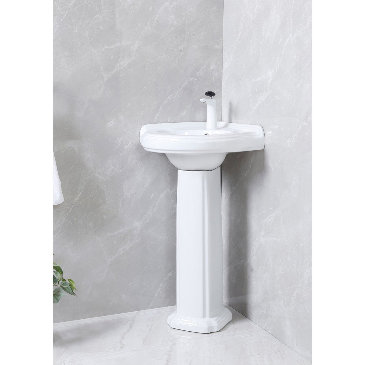 Pilaster VPB2210 22-Inch Ceramic Pedestal Sink (Single Hole), Glossy White