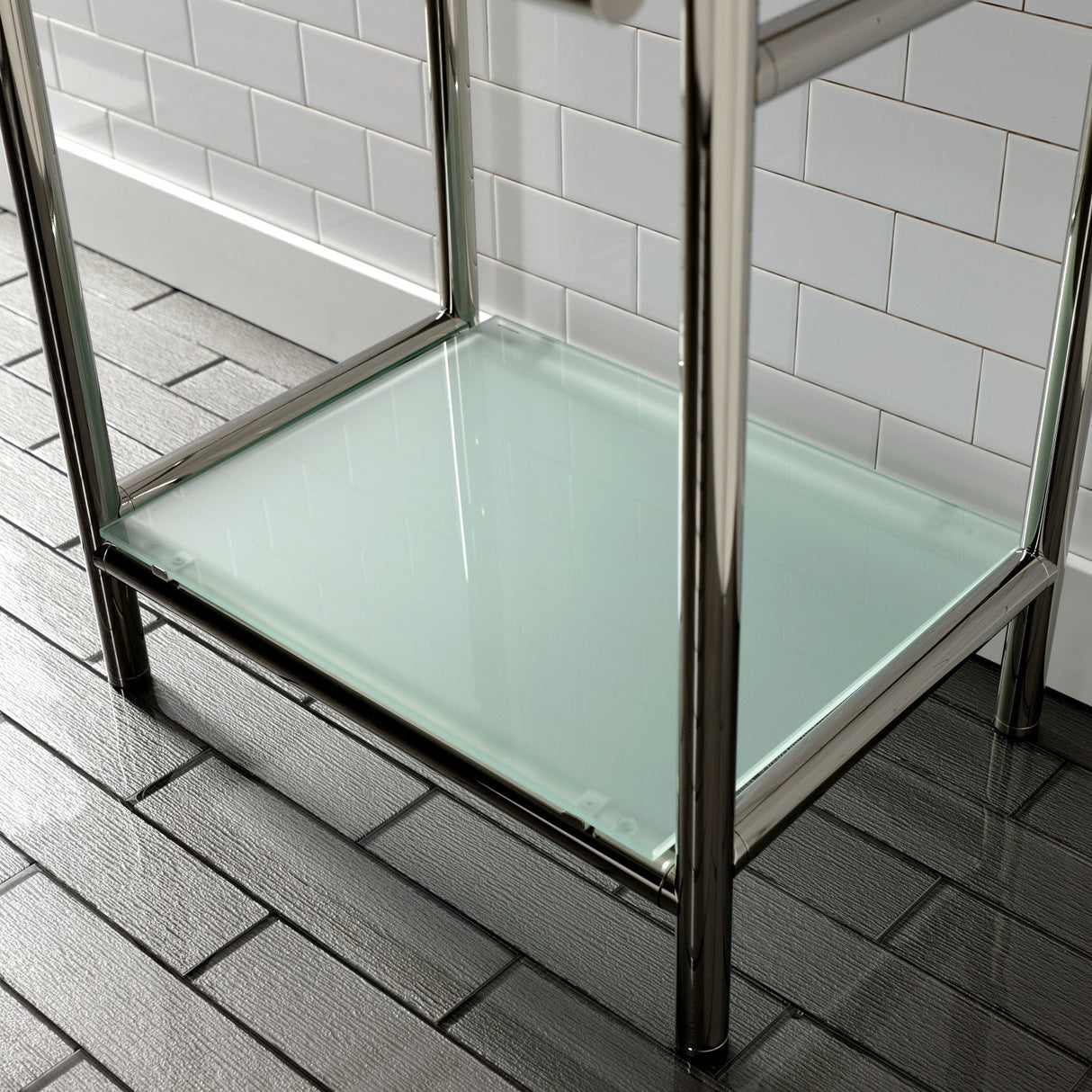 Fauceture VPB2216306 Console Sink Base with Glass Shelf, Frosted Glass/Polished Nickel