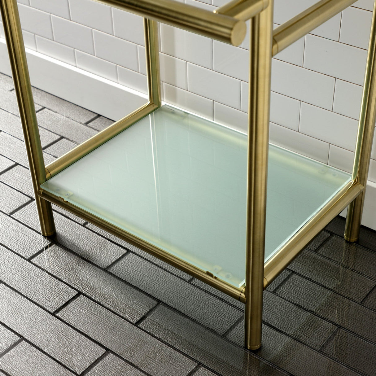 Fauceture VPB2216307 Console Sink Base with Glass Shelf, Frosted Glass/Brushed Brass