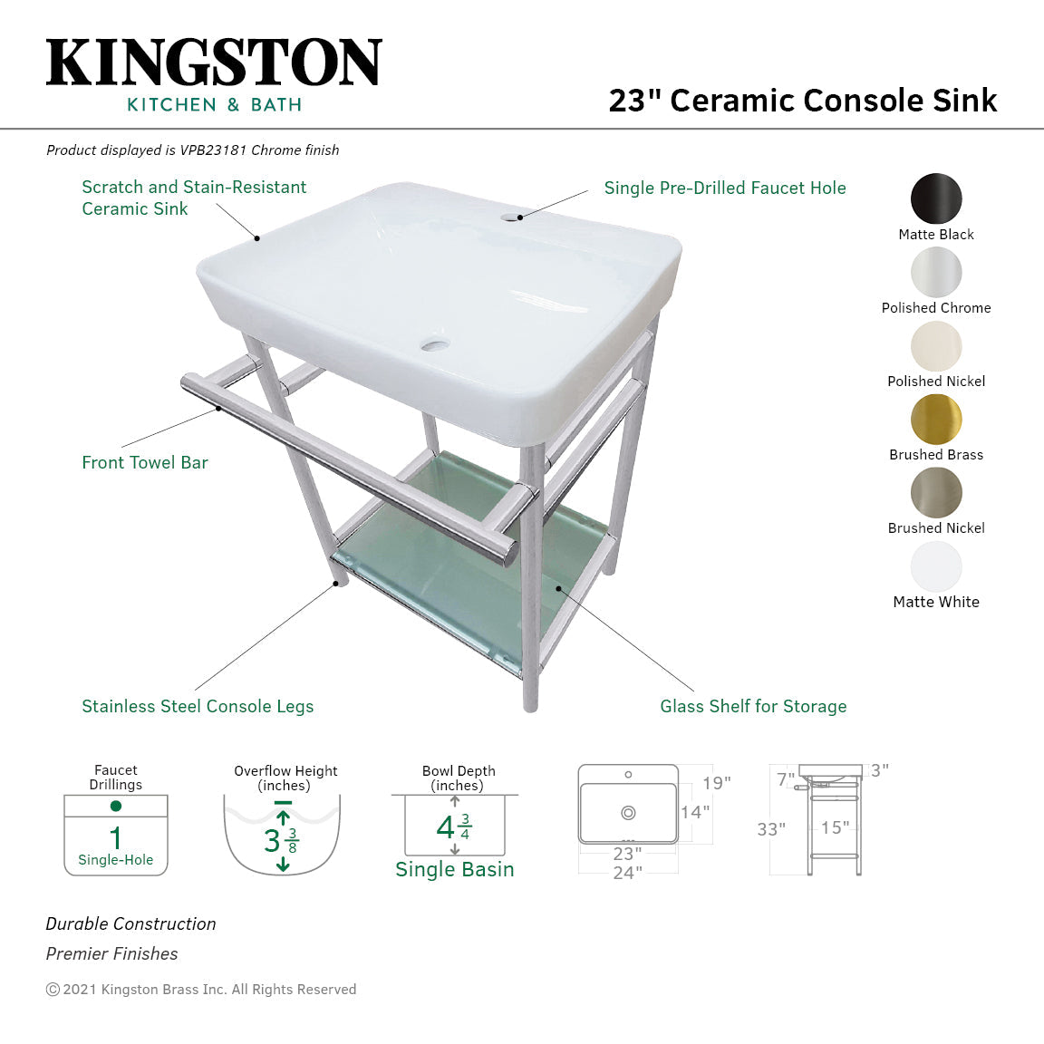 Fauceture VPB23186 23-Inch Ceramic Console Sink Set, White/Polished Nickel