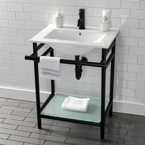 Fauceture VPB24187W10 24-Inch Ceramic Console Sink Set, White/Matte Black