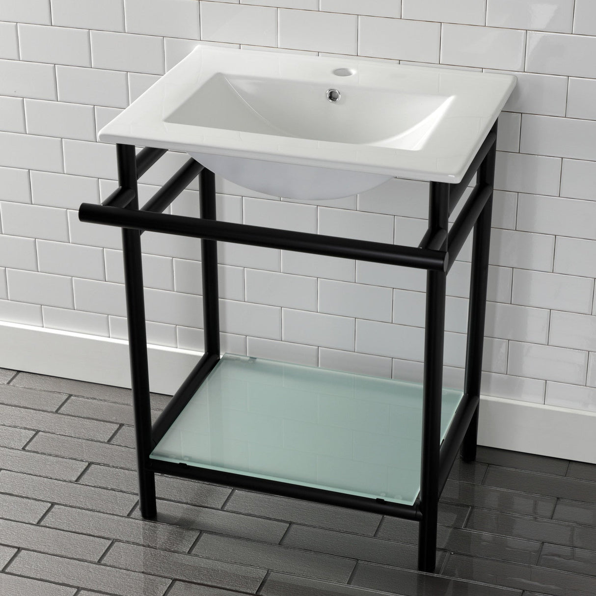 Fauceture VPB24187W10 24-Inch Ceramic Console Sink Set, White/Matte Black