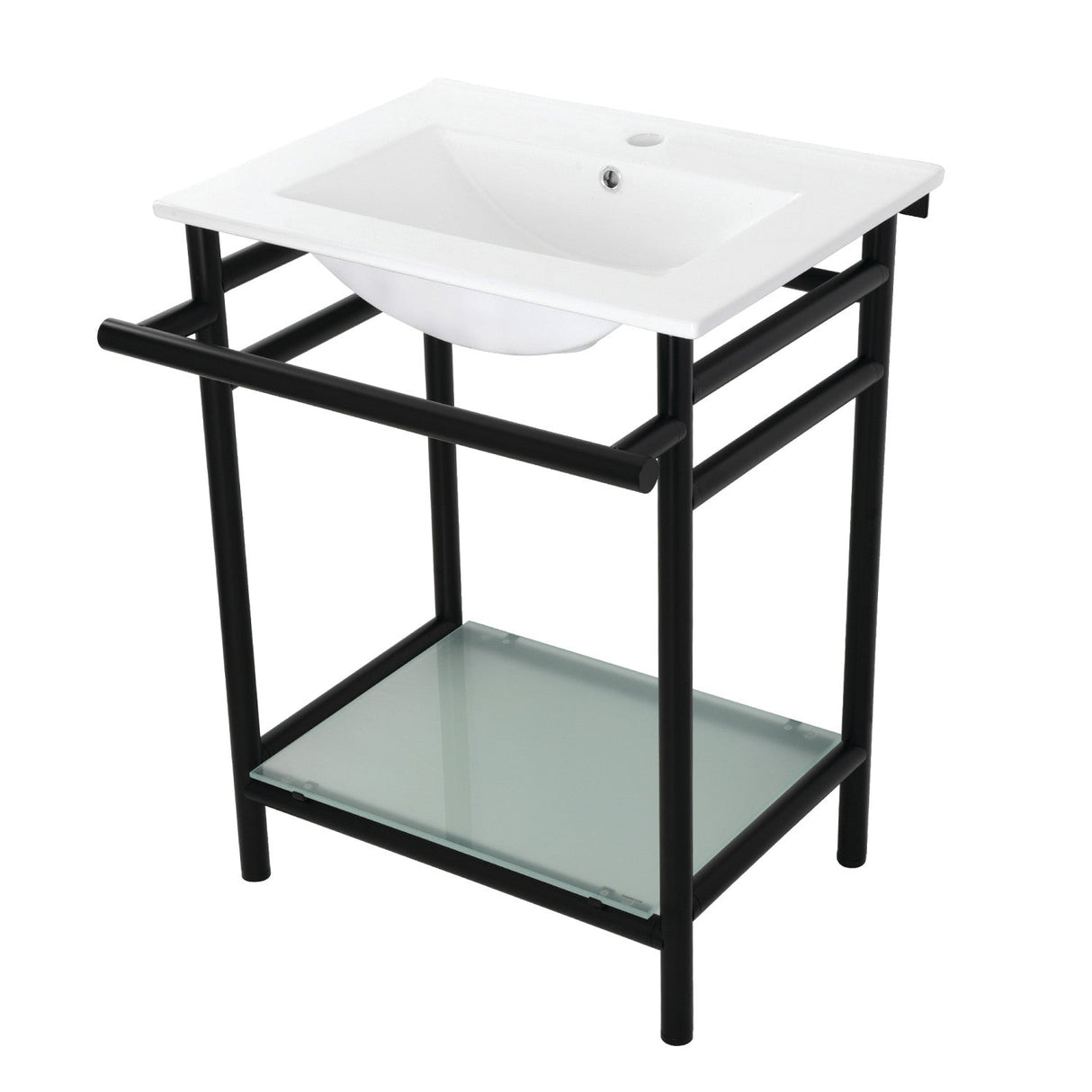 Fauceture VPB24187W10 24-Inch Ceramic Console Sink Set, White/Matte Black