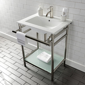 Fauceture VPB24187W16 24-Inch Ceramic Console Sink Set, White/Polished Nickel