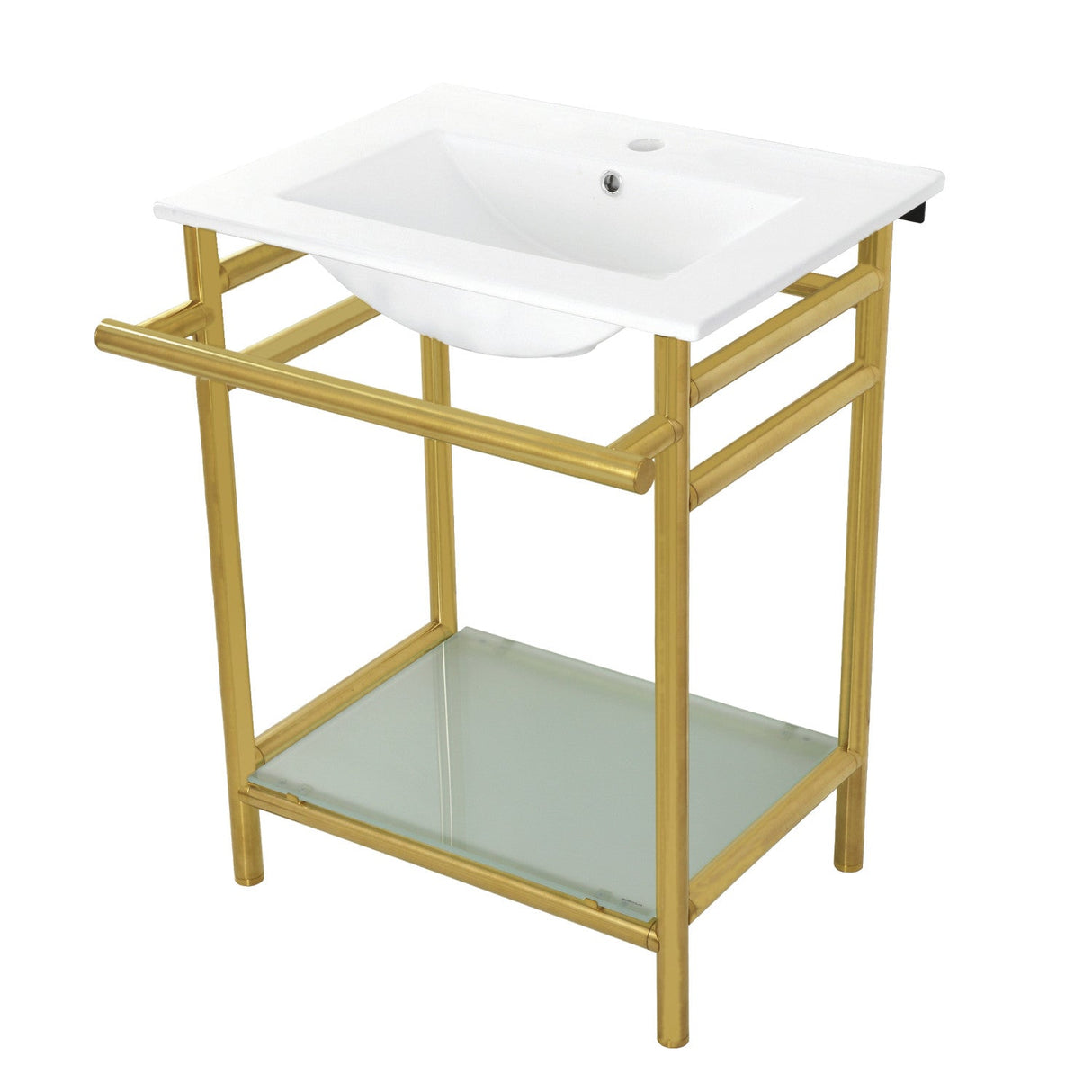 Fauceture VPB24187W17 24-Inch Ceramic Console Sink Set, White/Brushed Brass