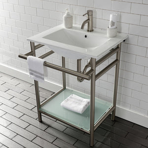 Fauceture VPB24187W18 24-Inch Ceramic Console Sink Set, White/Brushed Nickel