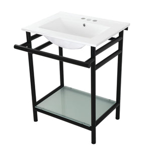 Fauceture VPB24187W40 24-Inch Ceramic Console Sink Set, White/Matte Black
