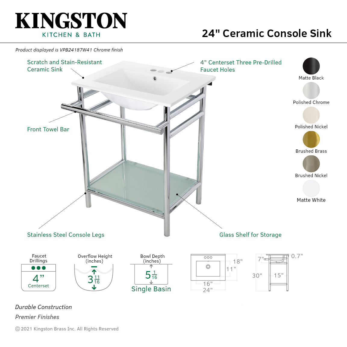 Fauceture VPB24187W41 24-Inch Ceramic Console Sink Set, White/Polished Chrome