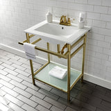 Fauceture VPB24187W47 24-Inch Ceramic Console Sink Set, White/Brushed Brass