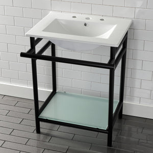 Fauceture VPB24187W80 24-Inch Ceramic Console Sink Set, White/Matte Black