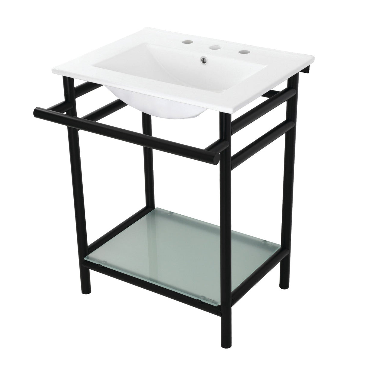 Fauceture VPB24187W80 24-Inch Ceramic Console Sink Set, White/Matte Black