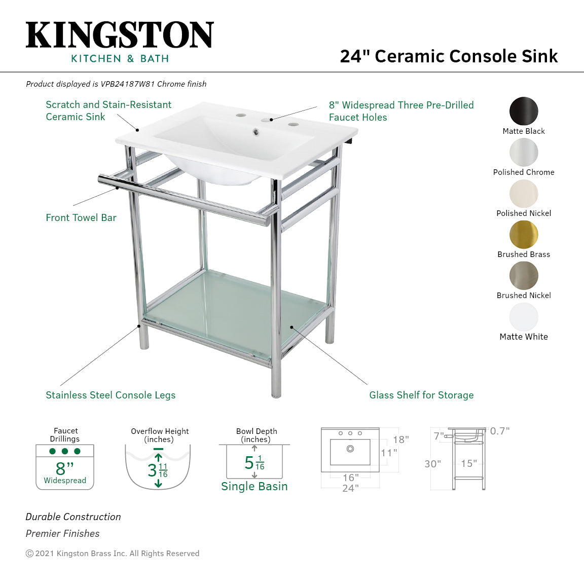 Fauceture VPB24187W81 24-Inch Ceramic Console Sink Set, White/Polished Chrome