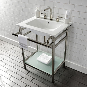 Fauceture VPB24187W86 24-Inch Ceramic Console Sink Set, White/Polished Nickel